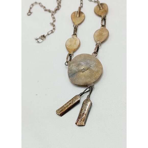 NAVAJO Bear Paw Shadow Box Turquoise W/Dangle Feathers Silver 925 Necklace - Picture 8 of 11